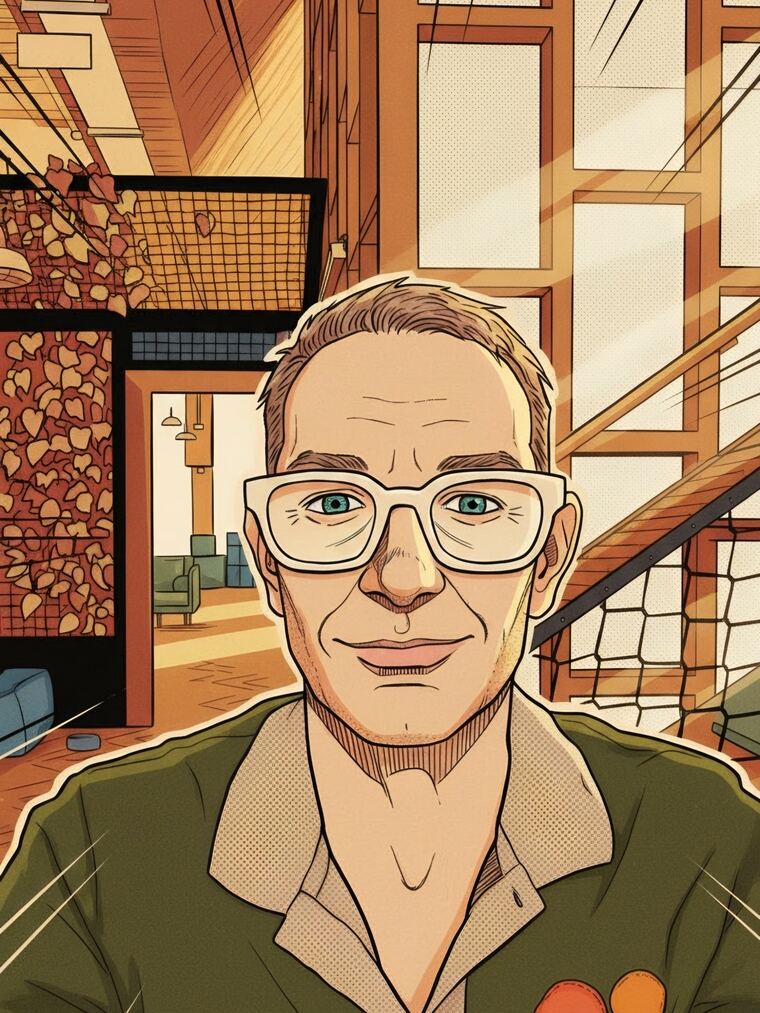 Illustrated portrait of Ed Watson, Founder and Managing Director of Comms Inc